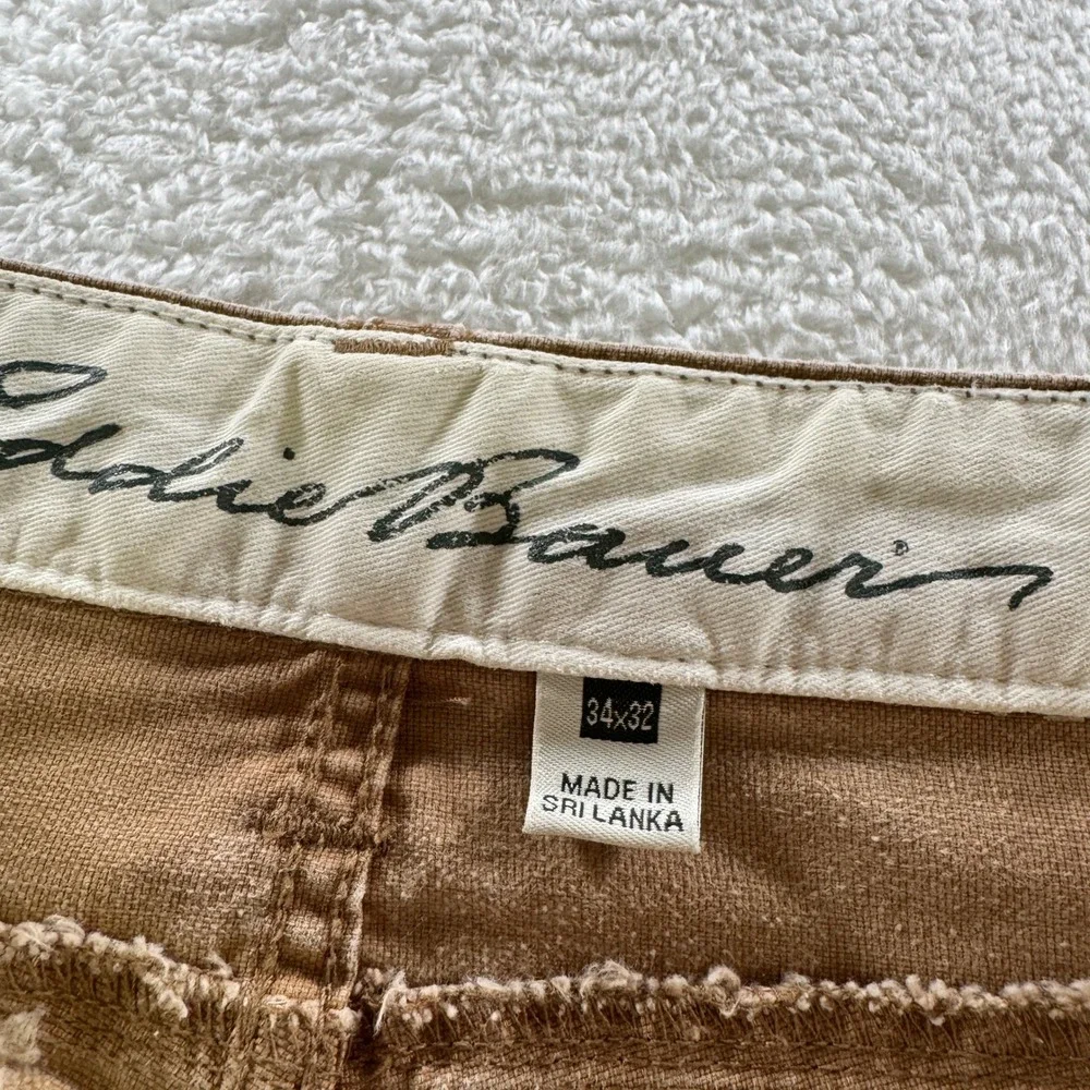 Eddie Bauer Pants Men's 34x32 Brown Canvas‎ Tan Beige Work Khaki Double Knee